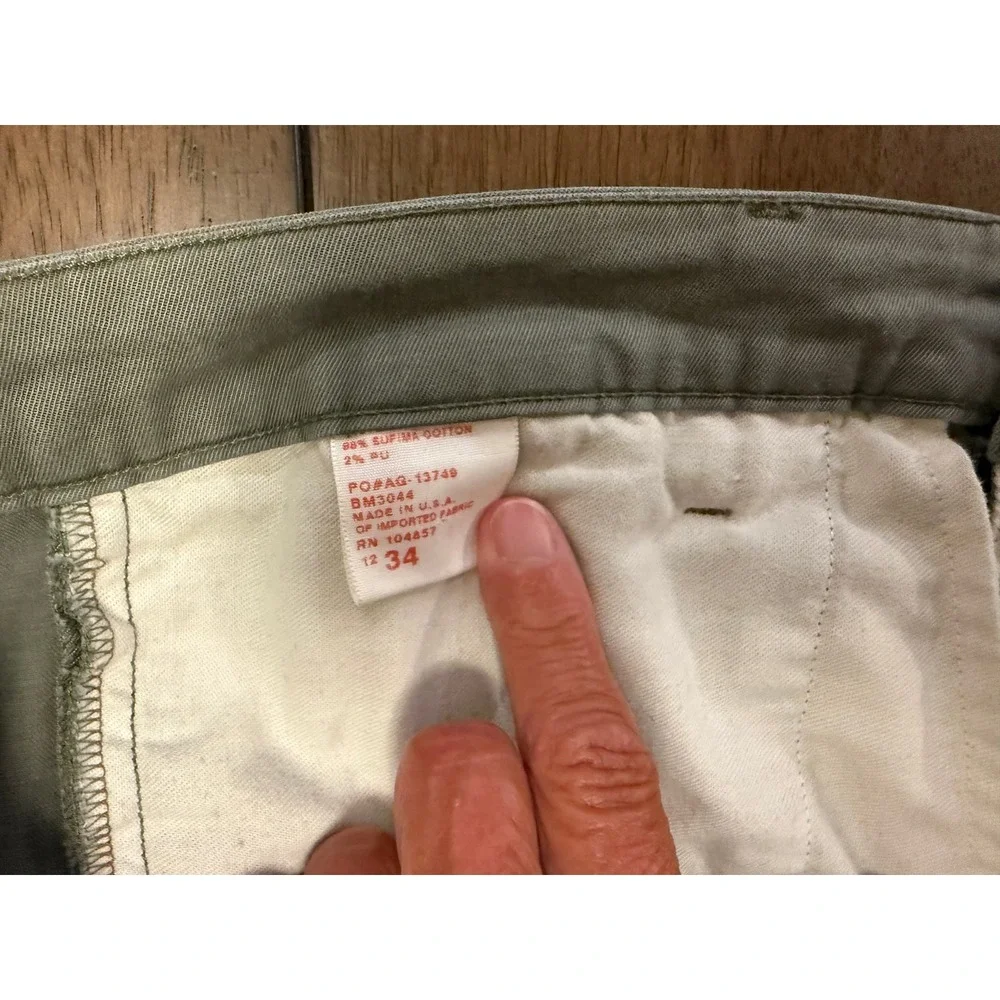 AG Adriano Goldschmied Men Slim Khaki Pants Sage Green Stretch Twill 34 Made USA